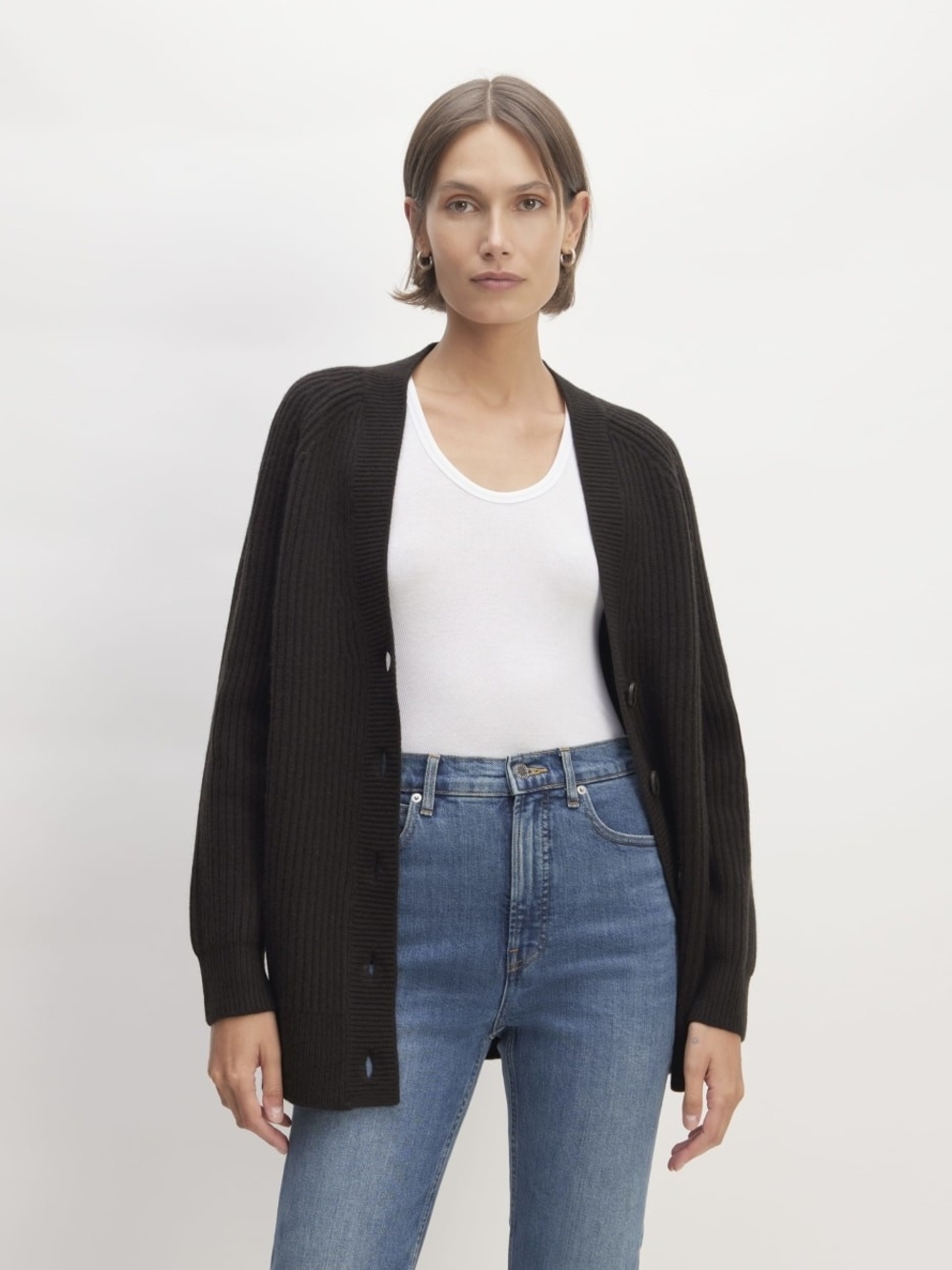 Everlane Felted Merino Cocoon Cardigan, Size S, Black